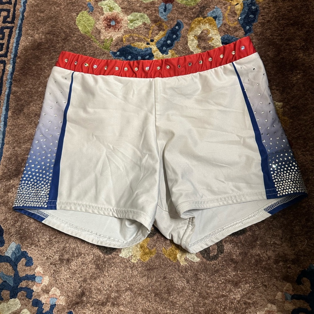 Varsity Small Spandex Shorts Red White Blue Rhinestones